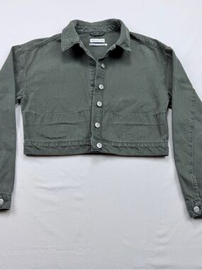 Urban Outfitters Olive Cropped Button-Front Jean Jacket